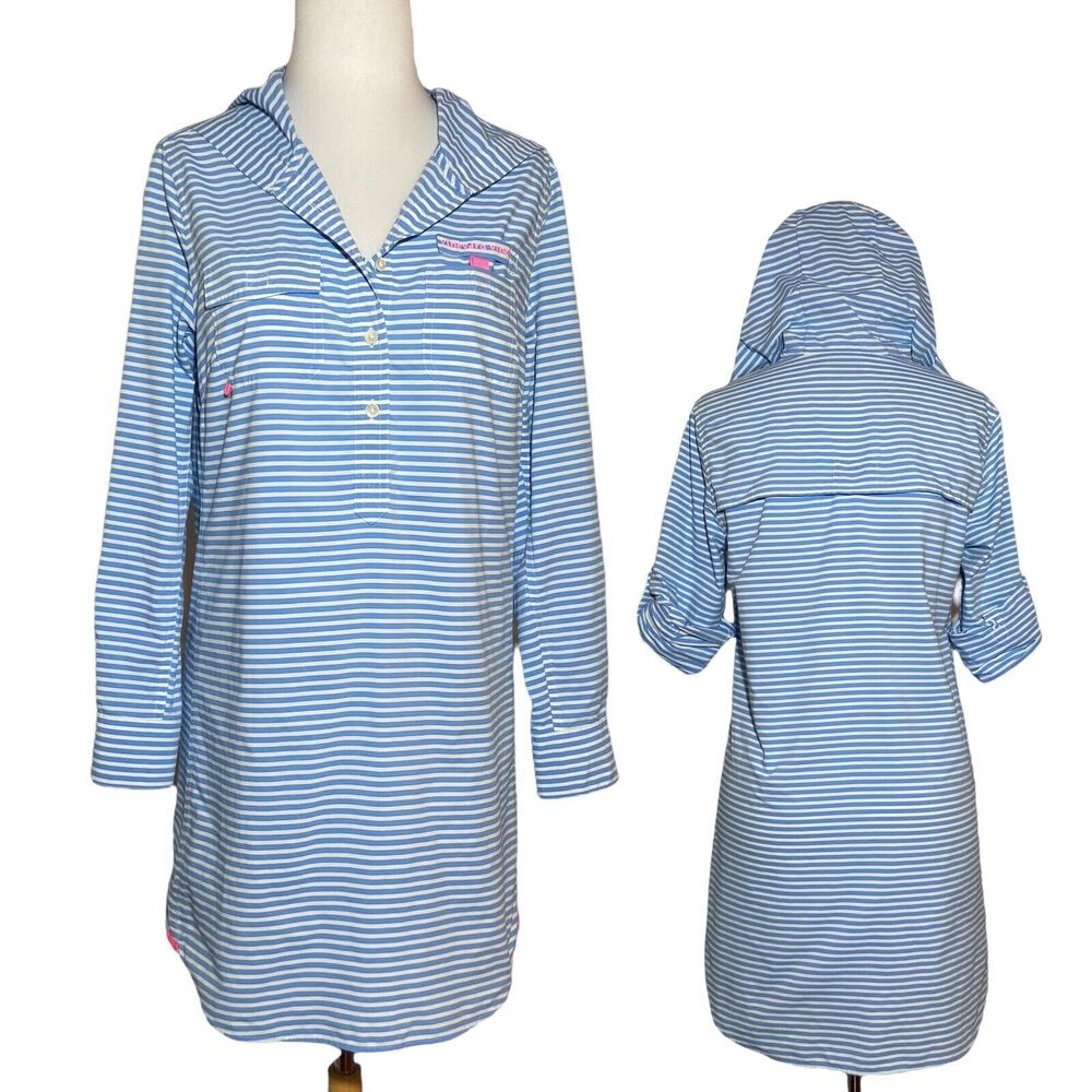 Vineyard Vines Marigot Harbor Hooded Cover-Up Dress Size 00 XS Roll Tab Sleeves